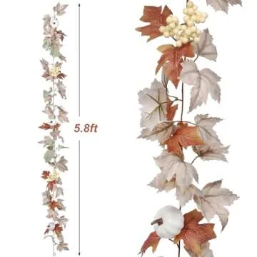 Artiflr Fall Garland Maple Leaf Decoration, Hanging Vine Garland Artificial Autumn Foliage Garland T...