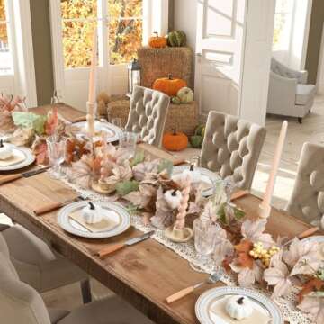 Artiflr Fall Garland Maple Leaf Decoration, Hanging Vine Garland Artificial Autumn Foliage Garland Thanksgiving Decor for Home Wedding Fireplace Party Christmas (White)