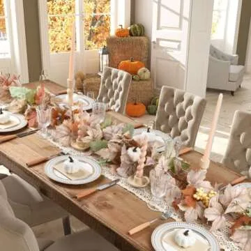 Artiflr Fall Garland Maple Leaf Decoration, Hanging Vine Garland Artificial Autumn Foliage Garland Thanksgiving Decor for Home Wedding Fireplace Party Christmas (White)