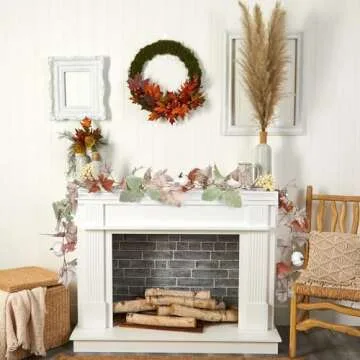 Artiflr Fall Garland Maple Leaf Decoration, Hanging Vine Garland Artificial Autumn Foliage Garland Thanksgiving Decor for Home Wedding Fireplace Party Christmas (White)