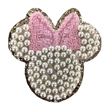 ZOOX Ivory Pearl & White Letter Varsity Initial Patches, Adhesive Sticker, 3.5" Height (Minnie)