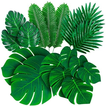 Decopom Palm Leaves Artificial Tropical Monstera-84Pcs 6 Kinds Large Small Green Fake Palm Leaf with...
