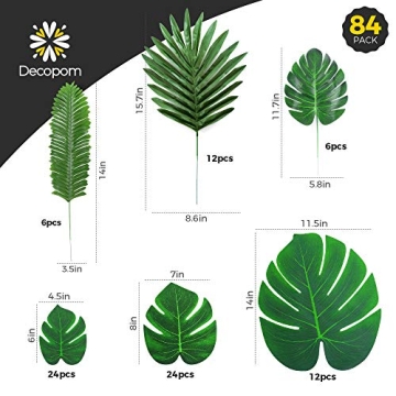Decopom Tropical Palm Leaves 84PCS for Luau and More