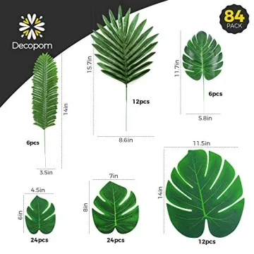 Decopom Tropical Palm Leaves 84PCS for Luau and More