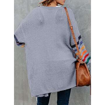 Dokotoo Women's Cute Balloon Long Sleeve Sweaters Loose Flowy Knit Striped Color Block Open Front Cardigans Outwear Coat Autumn Clothes 2024 Gray 2XL