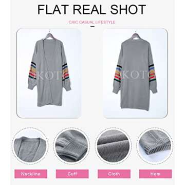 Dokotoo Women's Cute Balloon Long Sleeve Sweaters Loose Flowy Knit Striped Color Block Open Front Cardigans Outwear Coat Autumn Clothes 2024 Gray 2XL