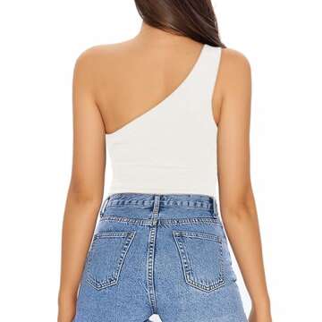 MANGOPOP Women's One Shoulder Off Shoulder Long Sleeve Bodysuit Tops