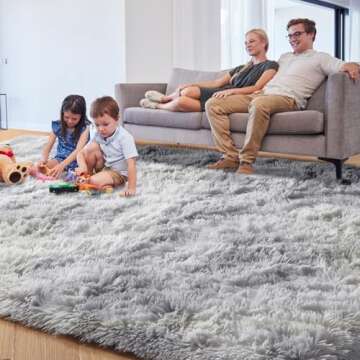 PAGISOFE Abstract Shaggy Machine Washable Area Rug 4' x 6' Plush Soft Fluffy Fuzzy Furry Carpet for Living Room, Home Decor Aesthetic Tie-Dyed Light Grey Bedside Rugs, Nursery Grils Boys Kids Room