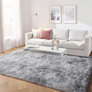 PAGISOFE Abstract Shaggy Machine Washable Area Rug 4' x 6' Plush Soft Fluffy Fuzzy Furry Carpet for Living Room, Home Decor Aesthetic Tie-Dyed Light Grey Bedside Rugs, Nursery Grils Boys Kids Room