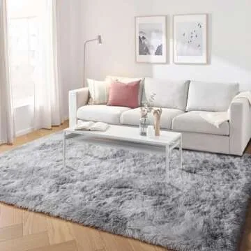 PAGISOFE Abstract Shaggy Machine Washable Area Rug 4' x 6' Plush Soft Fluffy Fuzzy Furry Carpet for Living Room, Home Decor Aesthetic Tie-Dyed Light Grey Bedside Rugs, Nursery Grils Boys Kids Room
