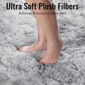 PAGISOFE Abstract Shaggy Machine Washable Area Rug 4' x 6' Plush Soft Fluffy Fuzzy Furry Carpet for Living Room, Home Decor Aesthetic Tie-Dyed Light Grey Bedside Rugs, Nursery Grils Boys Kids Room