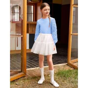 Arshiner Girls Puff Long Sleeve Shirts Ribbed Knit Cute Casual Crewneck Tops Blouse Tee