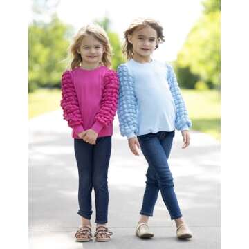 Arshiner Girls Puff Long Sleeve Shirts Ribbed Knit Cute Casual Crewneck Tops Blouse Tee