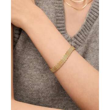 PAVOI Stainless Steel Chunky Chain Adjustable Bracelet for Women | Lightweight Weave Link Chain Brac...