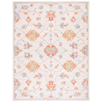 SAFAVIEH Micro-Loop Collection Area Rug - 8' x 10', Silver & Red, Handmade Wool, Ideal for High Traffic Areas in Living Room, Bedroom (MLP534G)