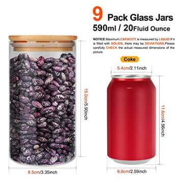 Glass Food Storage Containers Jars with Airtight Bamboo Lid 20 oz 9 pcs, 590 ml Pantry Organization ...