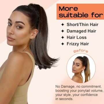 SEIKEA 16" Flipped Ponytail Extension Smooth Tangle-Resistant 90's Retro Wrap Around Pony Tail Hair Extensions Natural Soft Clip in Hair Extensions Ponytail Synthetic Fake Hairpiece, Black Brown