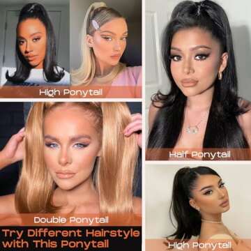 SEIKEA 16" Flipped Ponytail Extension Smooth Tangle-Resistant 90's Retro Wrap Around Pony Tail Hair Extensions Natural Soft Clip in Hair Extensions Ponytail Synthetic Fake Hairpiece, Black Brown