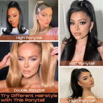 SEIKEA 16" Flipped Ponytail Extension Smooth Tangle-Resistant 90's Retro Wrap Around Pony Tail Hair Extensions Natural Soft Clip in Hair Extensions Ponytail Synthetic Fake Hairpiece, Black Brown