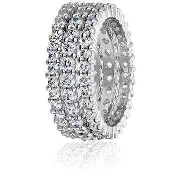 Amazon Essentials Sterling Silver Cubic Zirconia All-Around Band Stacking Ring Set (Set of 3), Size 9 (previously Amazon Collection)