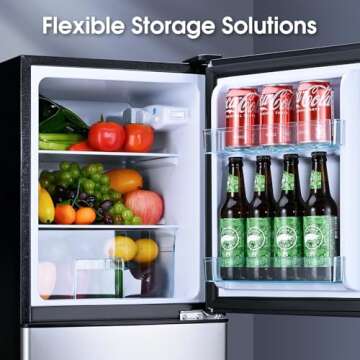 Anypro Fridge with Bottom Freezer and Drawer, 4.5 Cu.Ft Double Door Refrigerator with 7 Adjustable Temperature Settings for Bedroom, Dorm, Office, Apartment, Large Capacity, Silver