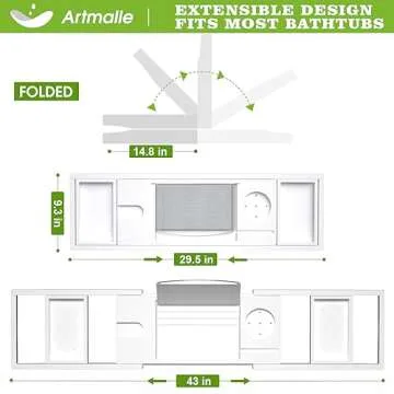 Artmalle Bathtub Caddy Tray - Expandable and Foldable Bath Tray for Tub, Luxury Bamboo Bath Caddy Tub Table, Bathtub Accessories with Book Holder and Free Soap Dish, White