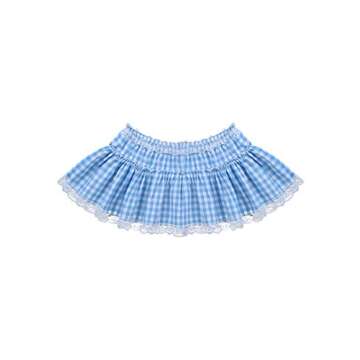 YOOJIA Women Men Pleated Gingham Lace Hem A-line Mini Skirt Anime Cosplay Short Skirt Lingerie Fancy Dress Light Blue#A X-Small