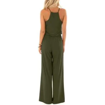 Lacozy Womens Casual Loose Sleeveless Spaghetti Strap Wide Leg Pants Jumpsuit Rompers