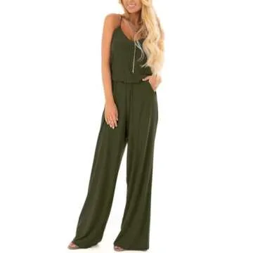 Lacozy Womens Casual Loose Sleeveless Spaghetti Strap Wide Leg Pants Jumpsuit Rompers