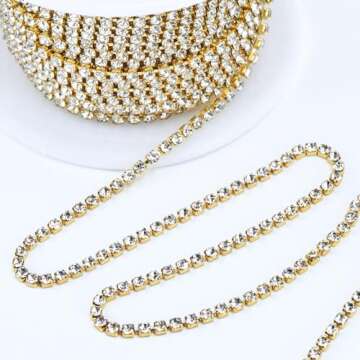 Dowarm 1 Roll 10 Yards Rhinestone Chain, Crystal Rhinestones Close Chain, Sew on Crystal Rhinstone C...
