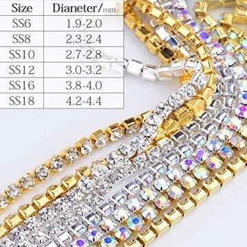 Dowarm 1 Roll 10 Yards Rhinestone Chain, Crystal Rhinestones Close Chain, Sew on Crystal Rhinstone Chain Trim, Crystal Claw Cup Chain Roll (Gold, SS6 2MM)