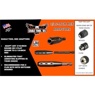 Eagle Tool US ETHXKIT187 Quick Switch Hex Adapter and Installer Drill Bit Extension Kit, 3/16-Inch, ...