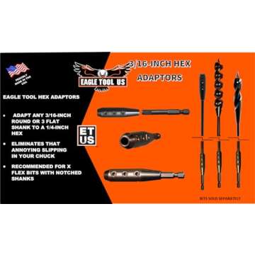Eagle Tool US ETHXKIT187 Quick Switch Hex Adapter and Installer Drill Bit Extension Kit, 3/16-Inch, Made in The USA