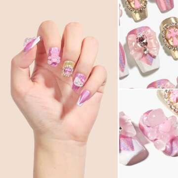 Sun&Beam Nails Handmade Press-on Nails Short Coffin Ballerina Pink White Design False Tips 10Pcs (#1...