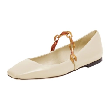 miss left Women Comfy Chain Strap Mary Janes Shoes Slip On Closed Square Toe Ballet Flats for Walkin...