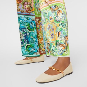 miss left Women Comfy Chain Strap Mary Janes Shoes Slip On Closed Square Toe Ballet Flats for Walking School Dressy Size 8 Creamy