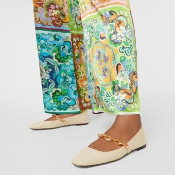 miss left Women Comfy Chain Strap Mary Janes Shoes Slip On Closed Square Toe Ballet Flats for Walking School Dressy Size 8 Creamy