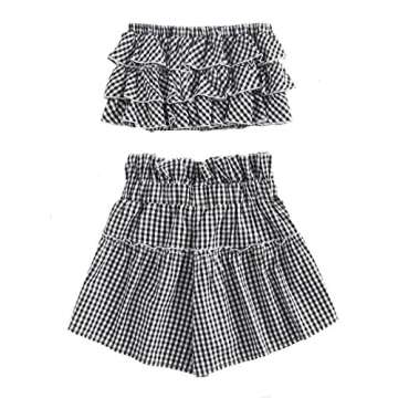 SheIn Women's Casual Sleeveless Layered Top with Shorts Striped Outfits X-Large Black