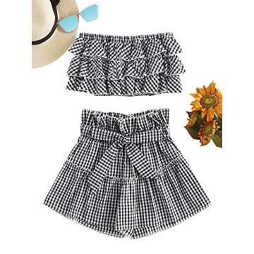 SheIn Women's Casual Sleeveless Layered Top with Shorts Striped Outfits X-Large Black