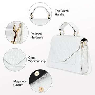 FRANSHION Women's Sling Handbag, White, 8.1 in x 3 in x 6 in, Nylon