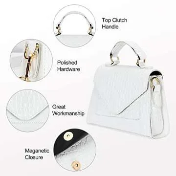 FRANSHION Women's Sling Handbag, White, 8.1 in x 3 in x 6 in, Nylon