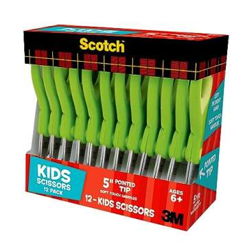 Scotch 5" Soft Touch Blunt Tip Kids Scissors, 12 Count Teacher’s Pack, Green, All-Purpose Scissors for School and Crafts (1442P-12)
