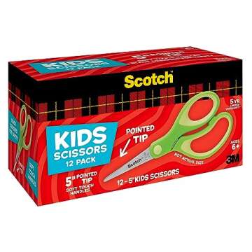Scotch 5" Soft Touch Blunt Tip Kids Scissors, 12 Count Teacher’s Pack, Green, All-Purpose Scissors for School and Crafts (1442P-12)