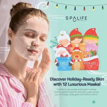 SpaLife Santa's Squad Hydrating Facial Masks - 12 Pack for Moisturizing and Soothing Beauty - Skincare Set for Radiant Skin