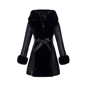 RISISSIDA Women's Faux Leather Fur Lined Winter Coat