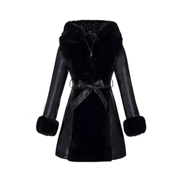 RISISSIDA Women's Faux Leather Fur Lined Winter Coat