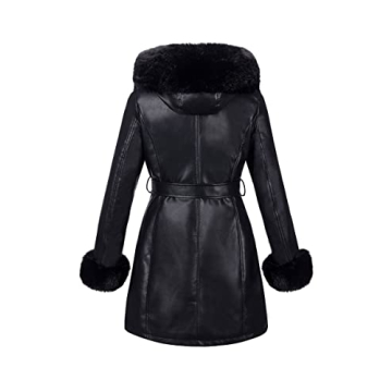 RISISSIDA Women's Faux Leather Fur Lined Winter Coat
