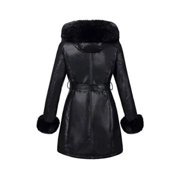 RISISSIDA Women's Faux Leather Fur Lined Winter Coat
