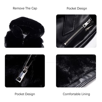 RISISSIDA Women's Faux Leather Fur Lined Winter Coat