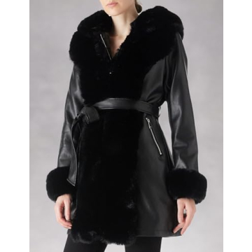 RISISSIDA Women's Faux Leather Fur Lined Winter Coat